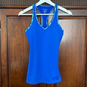Lilly Pulitzer Luxletic Asana Bra Tank USP 50+ Ocean Blue multi trim Sz XS
